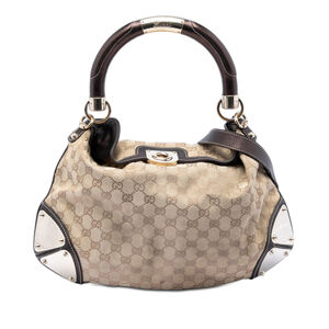 Pre-Loved Gucci Medium GG Canvas Bamboo Indy Hobo